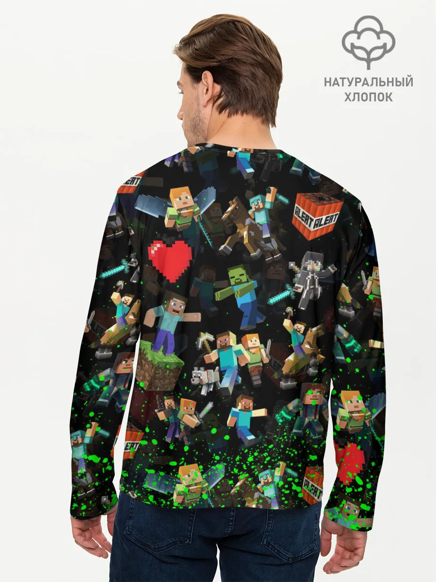 Мужской лонгслив базовый / МАЙНКРАФТ ПАТТЕРН ГЕРОИ ИГРЫ