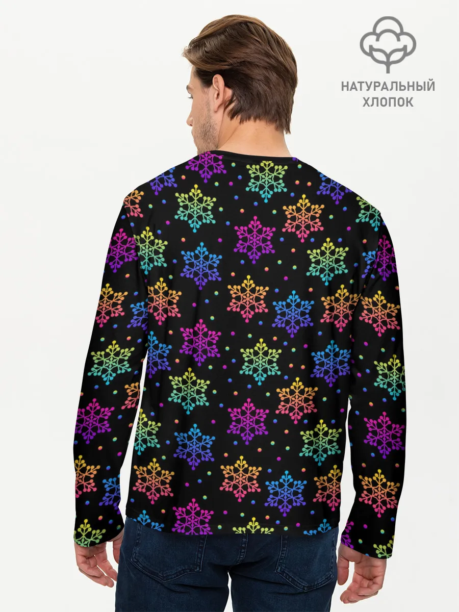 Мужской лонгслив базовый / Неоновые снежинки / Neon snowflakes