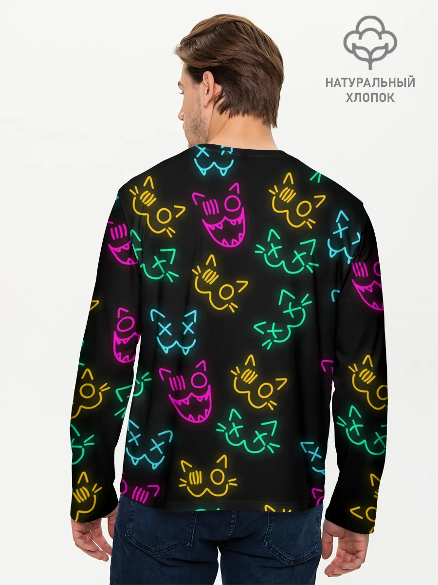 Мужской лонгслив базовый / НЕОНОВЫЕ КОТИКИ / NEON FACES CATS