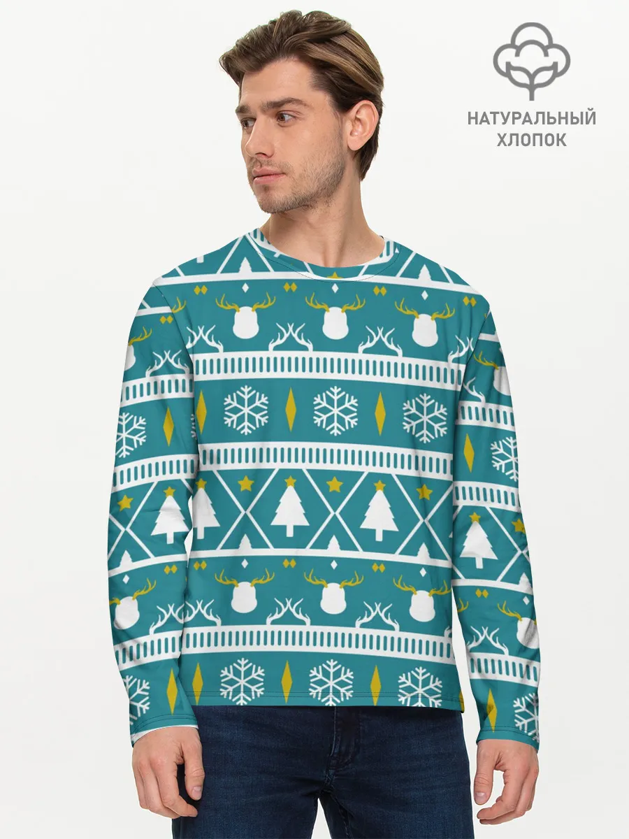 Мужской лонгслив базовый / Узор новогодний