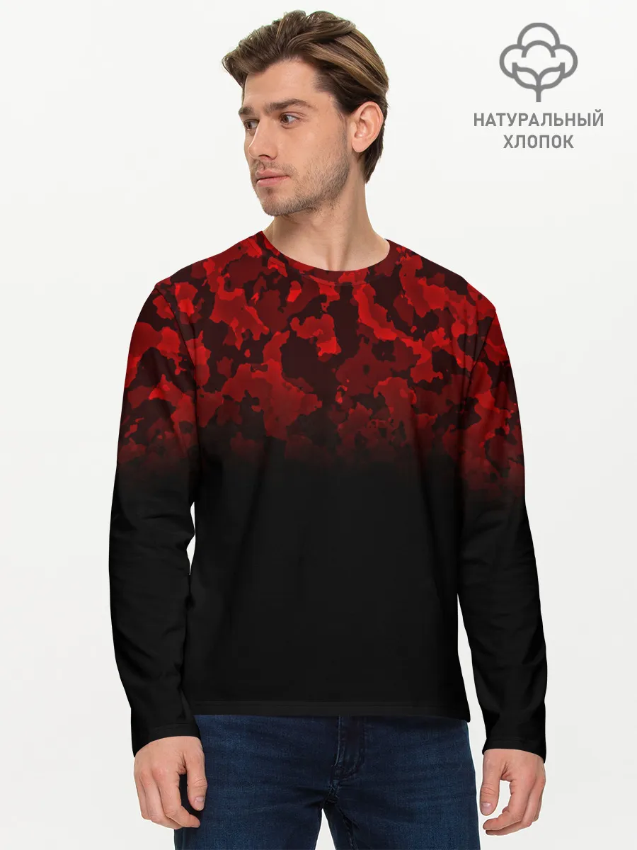 Мужской лонгслив базовый / BLACK RED CAMO | RED MILLITARY