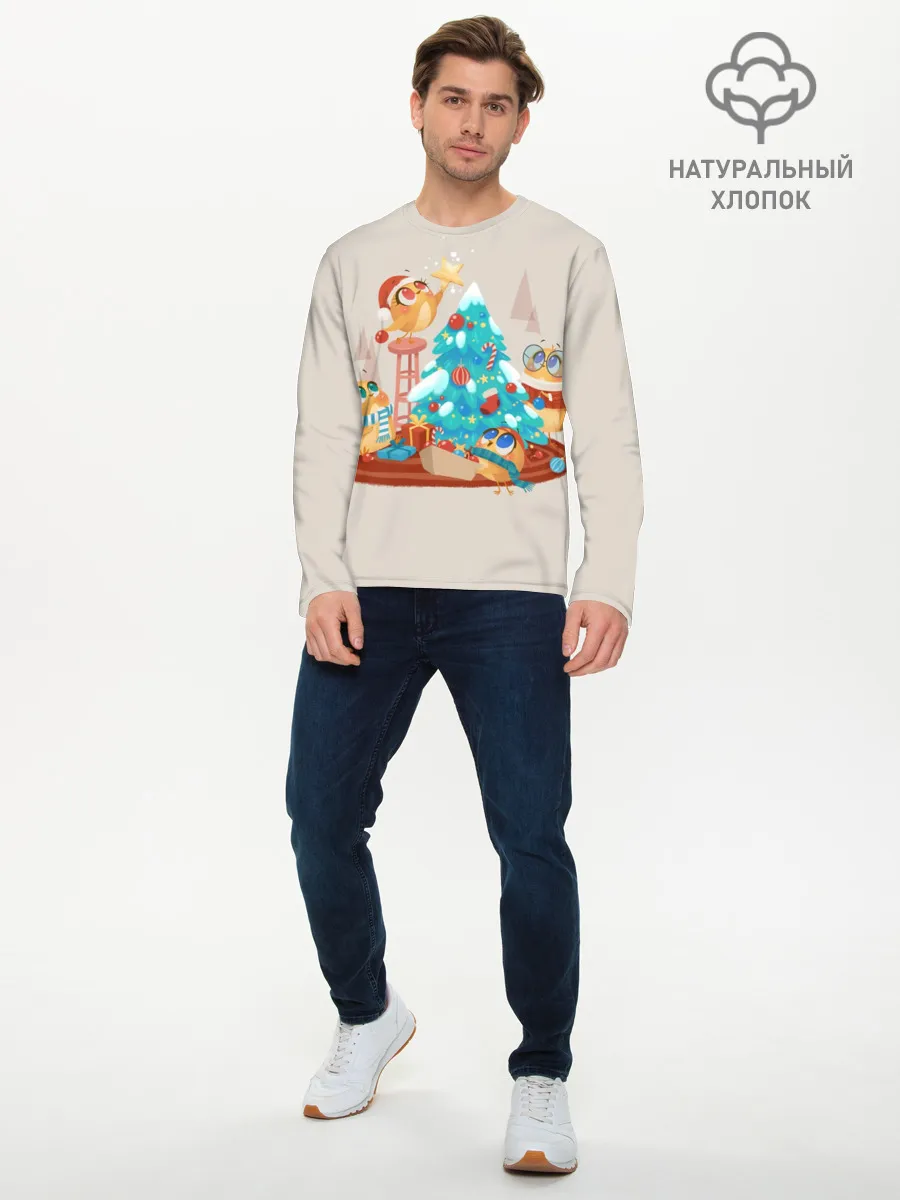 Мужской лонгслив базовый / Зверята празднуют новый год