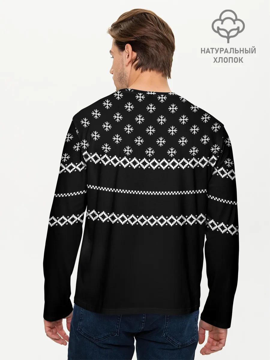 Мужской лонгслив базовый / Олень в свитере.