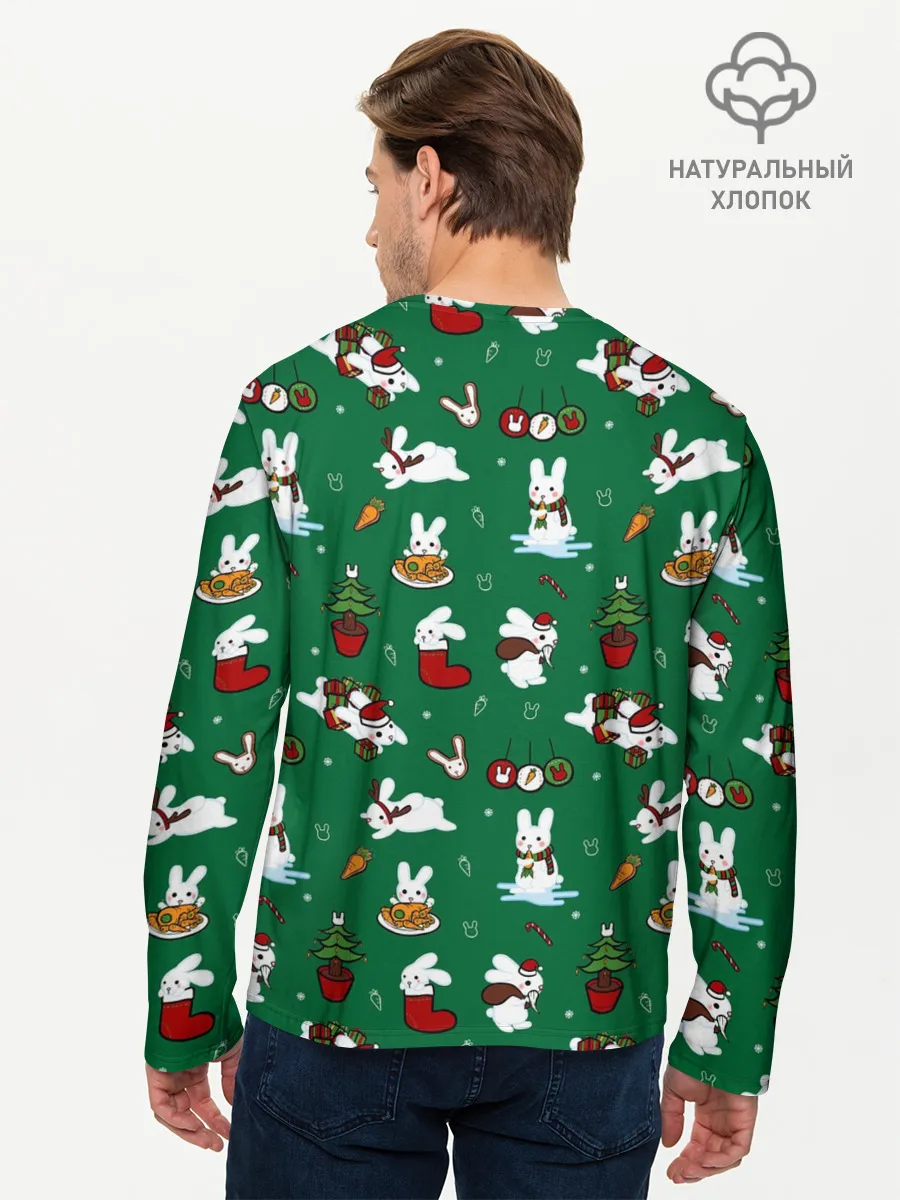 Мужской лонгслив базовый / Новогодний паттерн с зайчиками