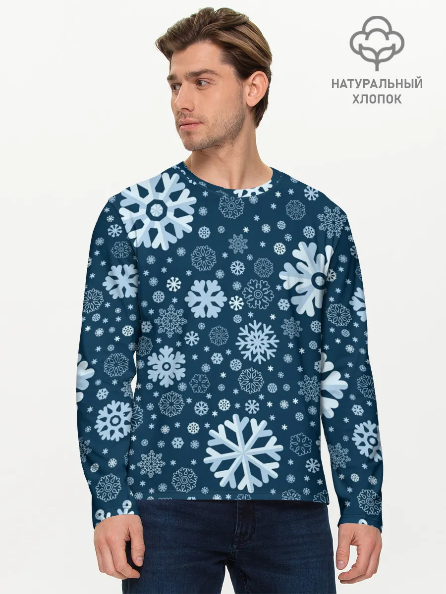 Мужской лонгслив базовый / Новогодние снежинки, новый год
