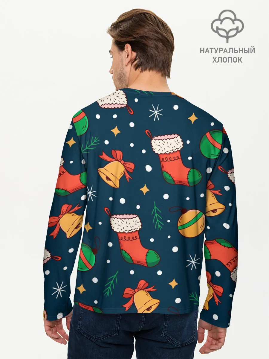 Мужской лонгслив базовый / Новогодний, рождественский узор