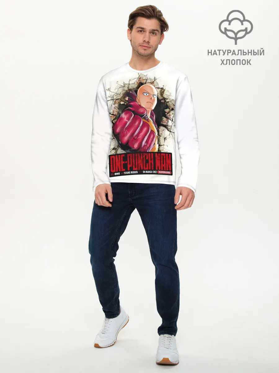 Мужской лонгслив базовый / Сайтама пробивая стены One Punch-Man