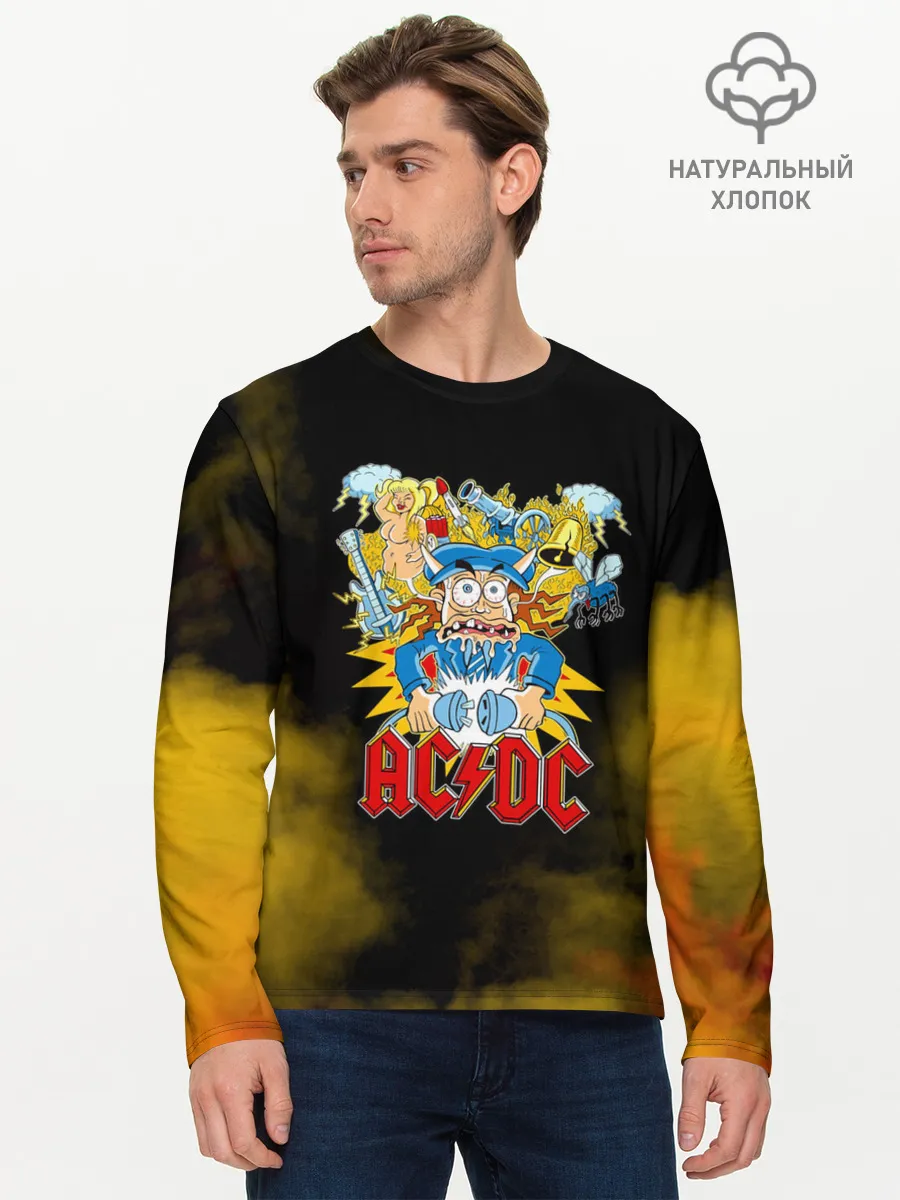 Мужской лонгслив базовый / Карикатура Ангус Янг - AC/DC