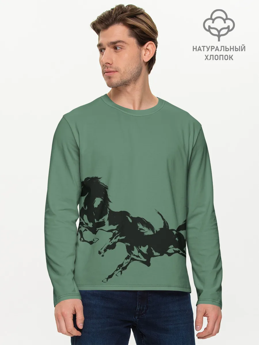 Мужской лонгслив базовый / черные кони