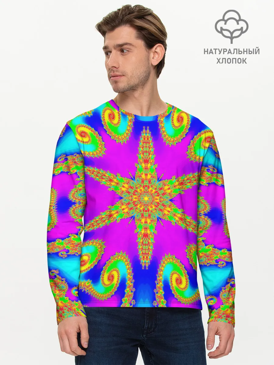 Мужской лонгслив базовый / Неоновый фрактал
