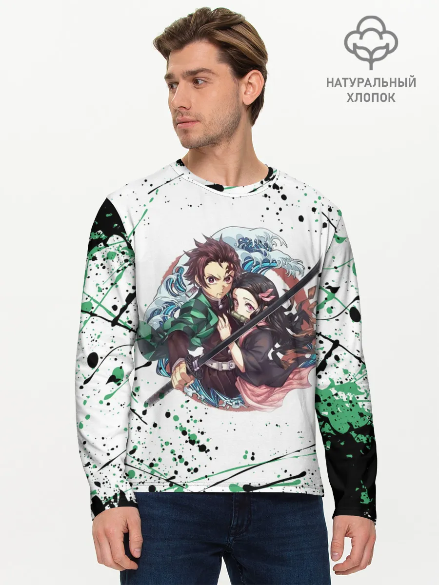 Мужской лонгслив базовый / Брызги красок Demon Slayer
