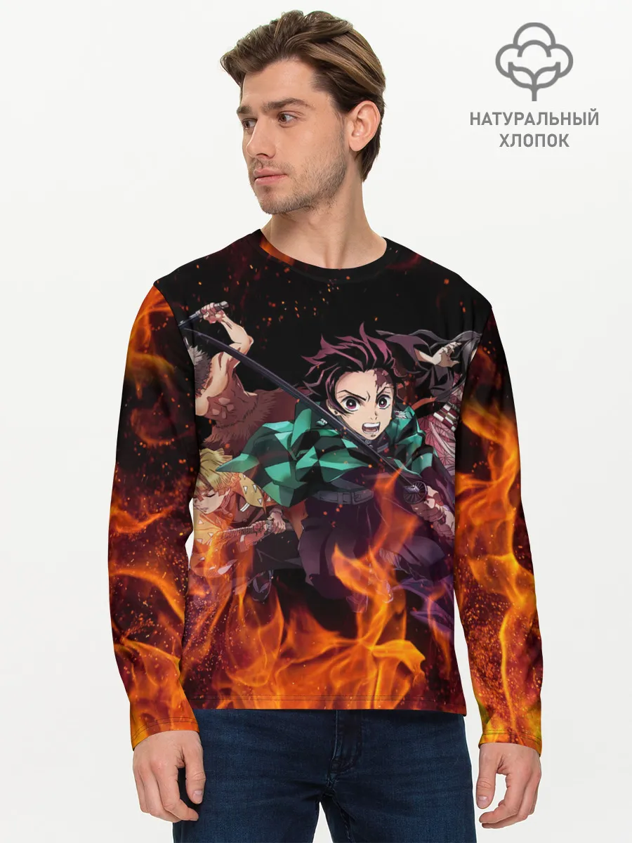 Мужской лонгслив базовый / Kimetsu no Yaiba в огне