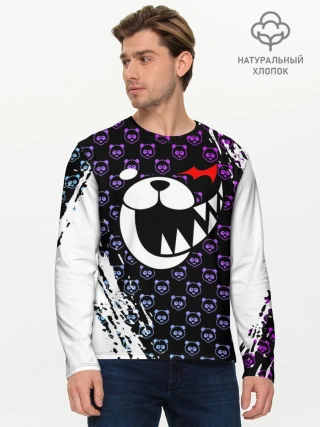 Мужской лонгслив базовый / Монокума на фиолетовом паттерне
