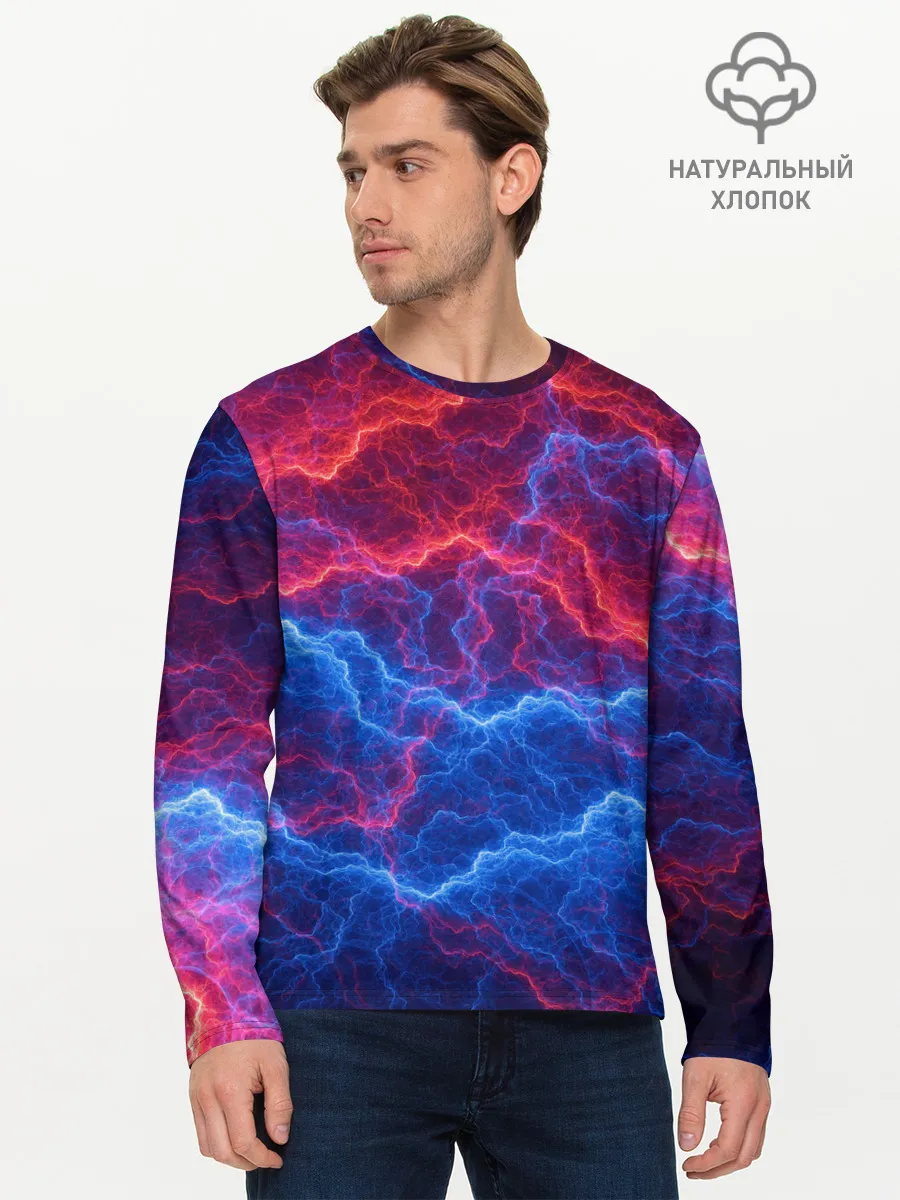 Мужской лонгслив базовый / Молнии: Огонь и лед