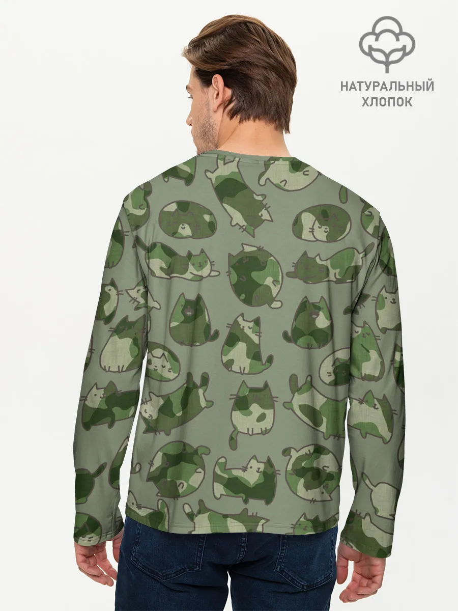 Мужской лонгслив базовый / Камуфляж с котиками