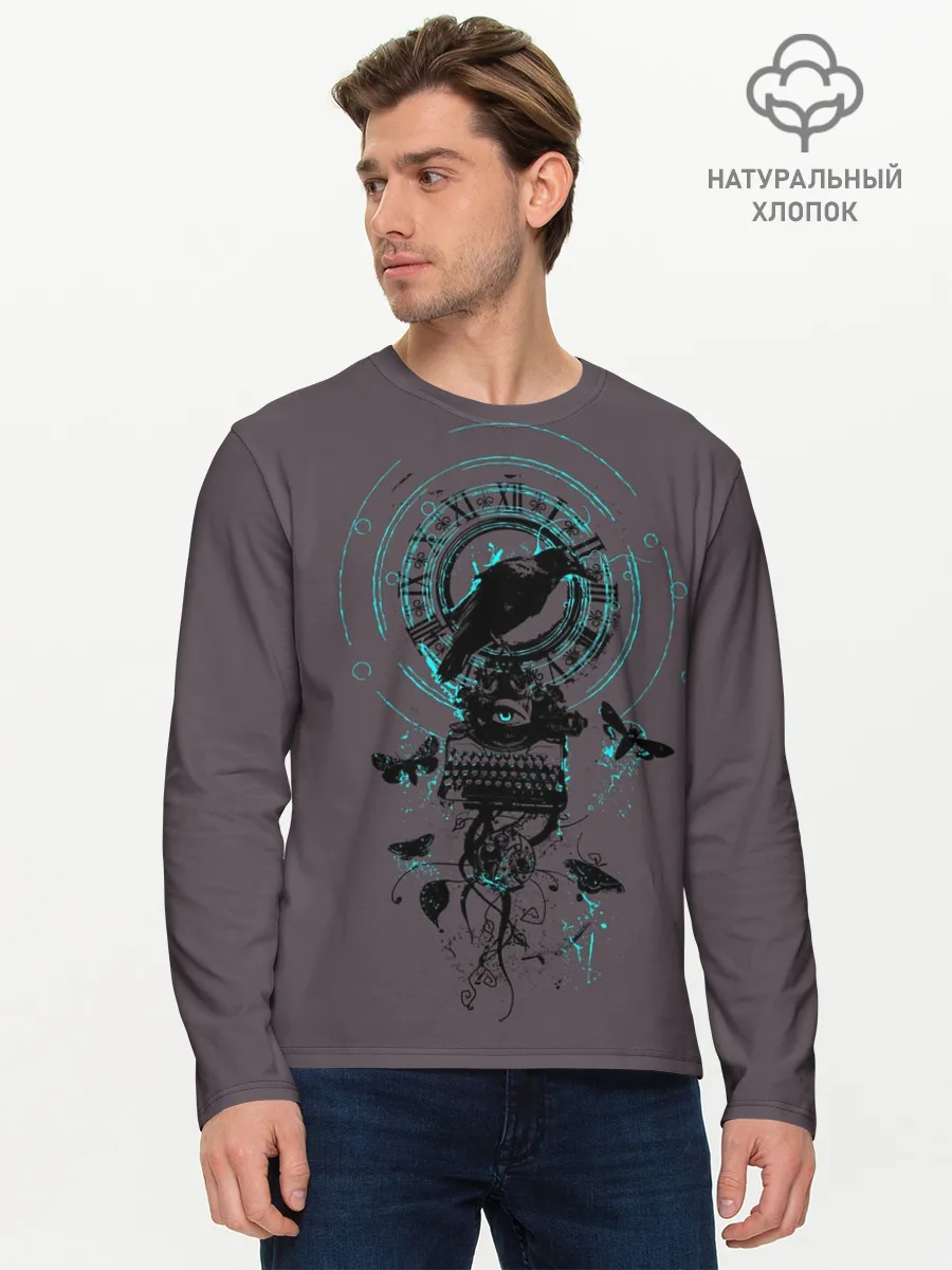 Мужской лонгслив базовый / Черный ворон