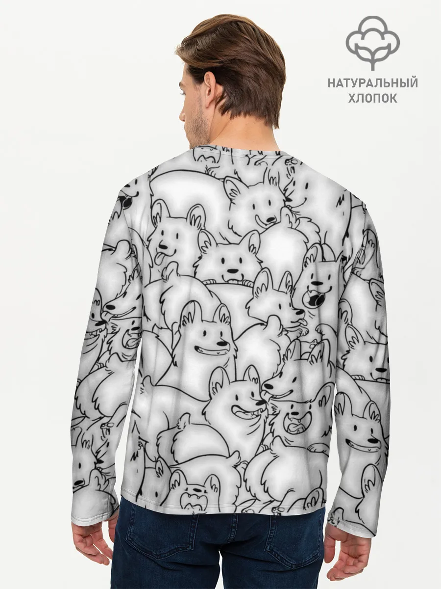 Мужской лонгслив базовый / Корги ЧБ