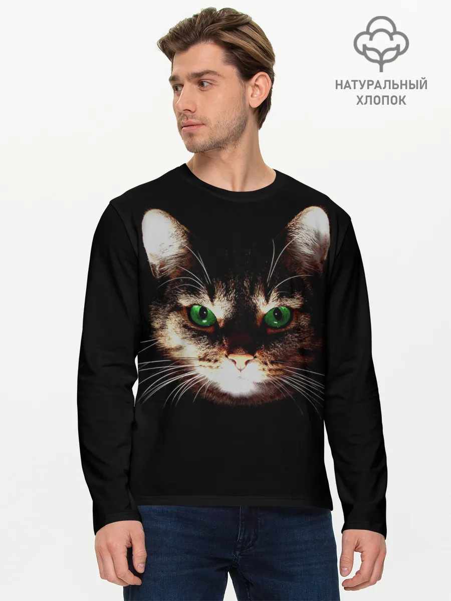 Мужской лонгслив базовый / Зеленоглазый кот