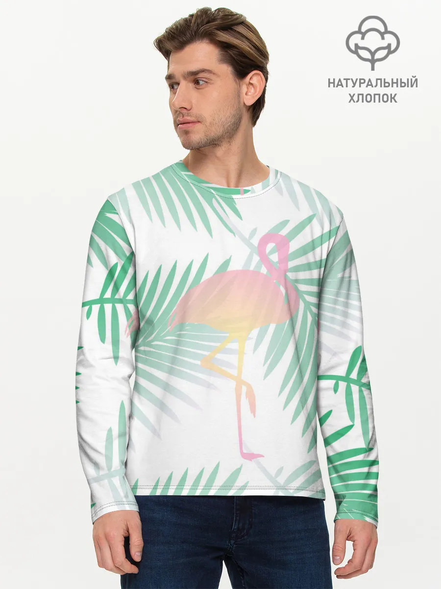 Мужской лонгслив базовый / Фламинго в джунглях