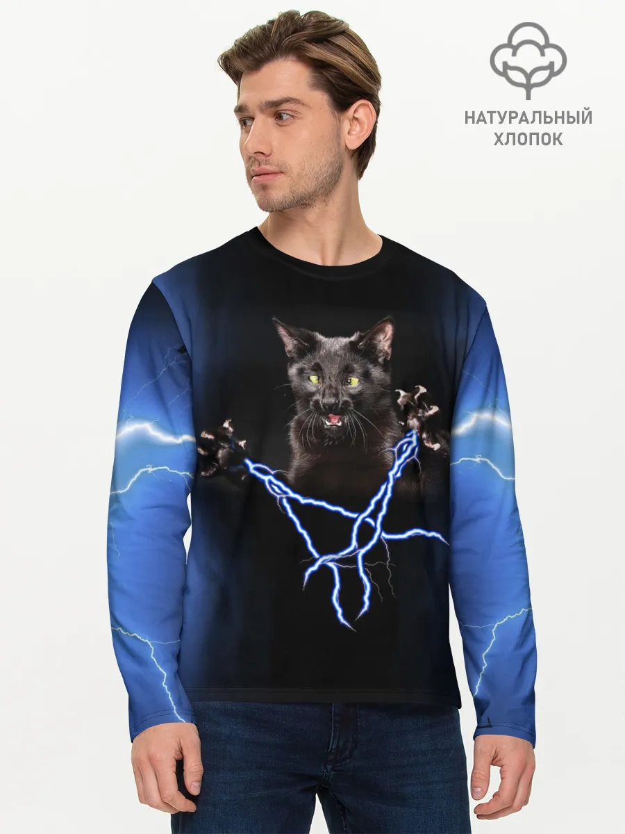 Мужской лонгслив базовый / Грозовой кошак
