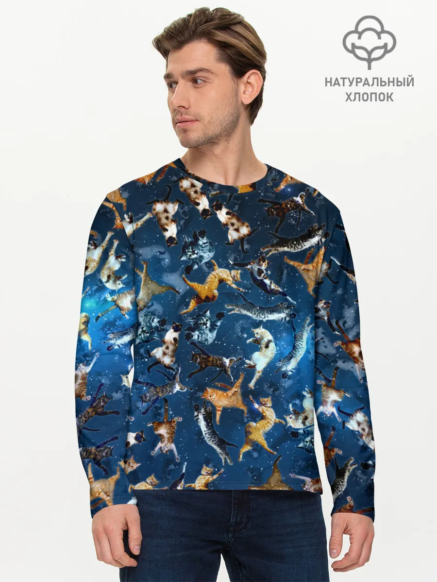 Мужской лонгслив базовый / Космические коты