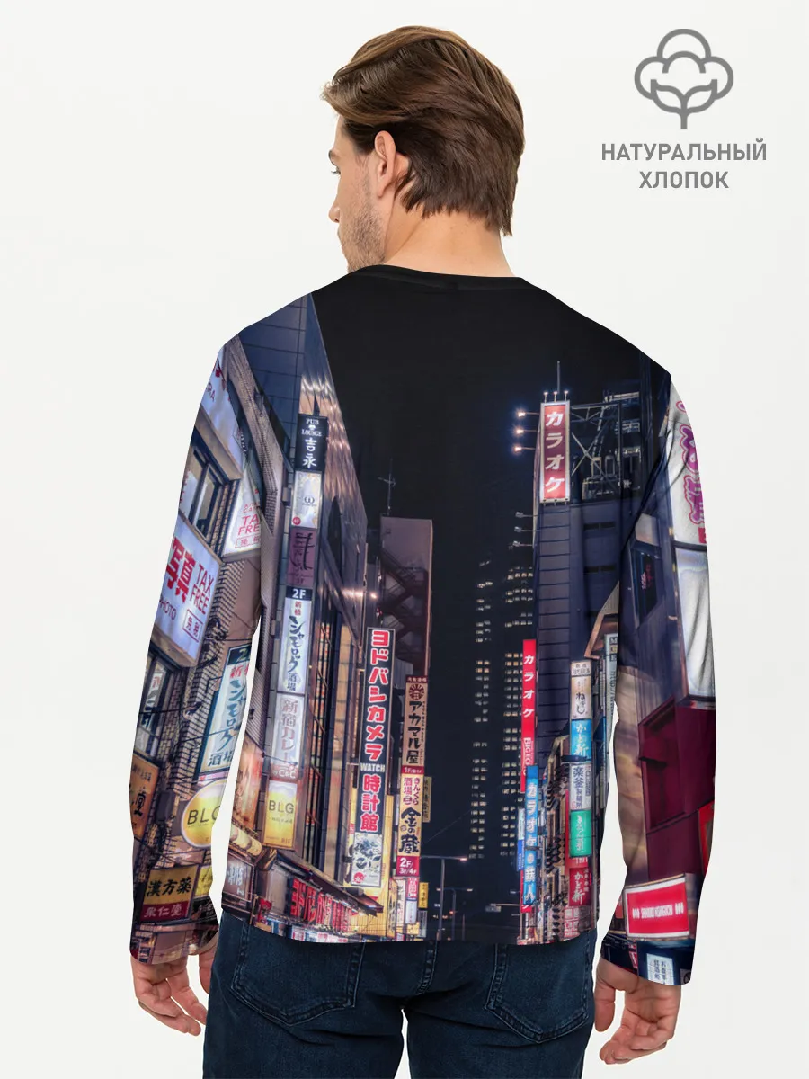 Мужской лонгслив базовый / Ночной Токио