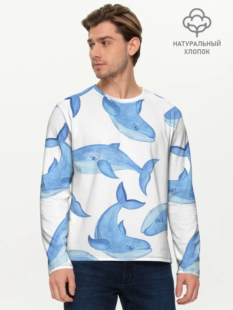 Мужской лонгслив базовый / Косяк китов