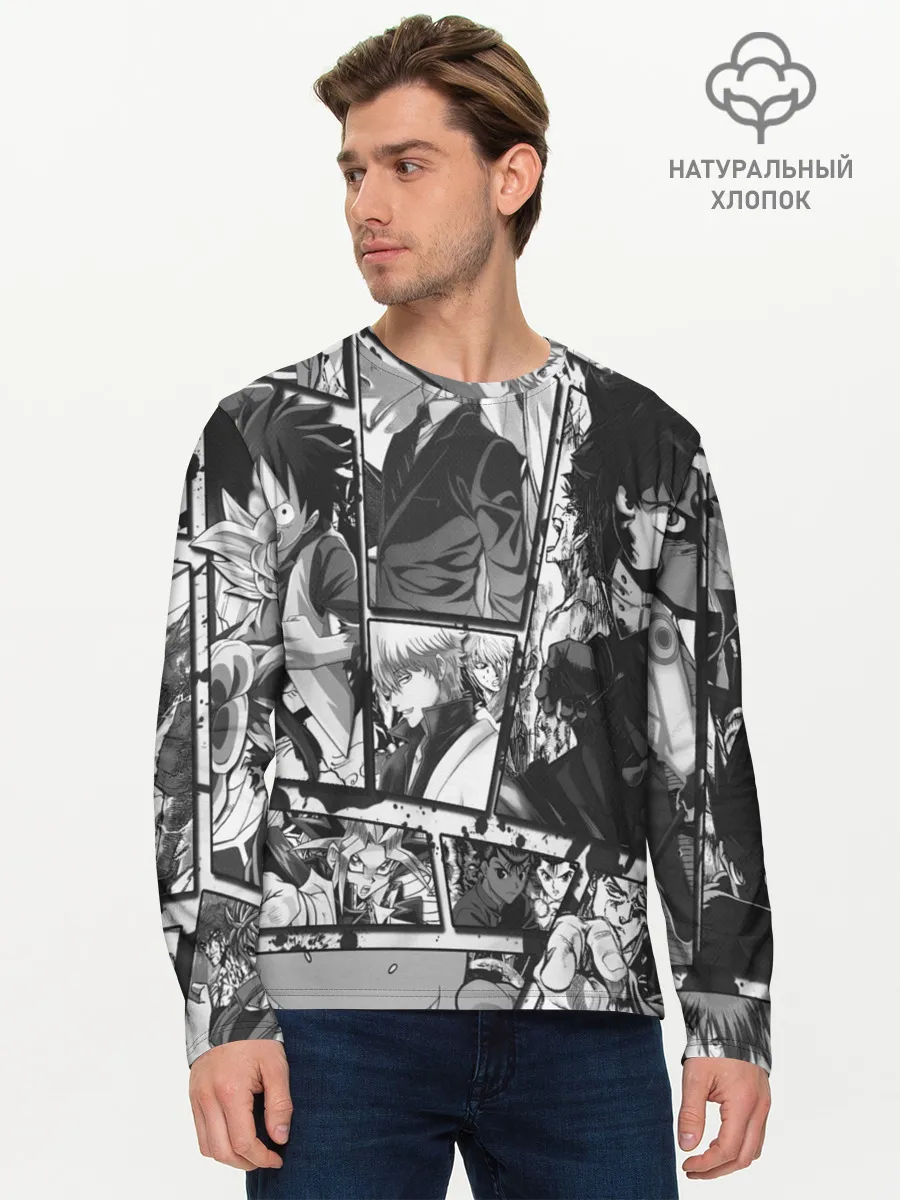 Мужской лонгслив базовый / EPIC MAIN ANIME CHARACTERS 3D! monochome