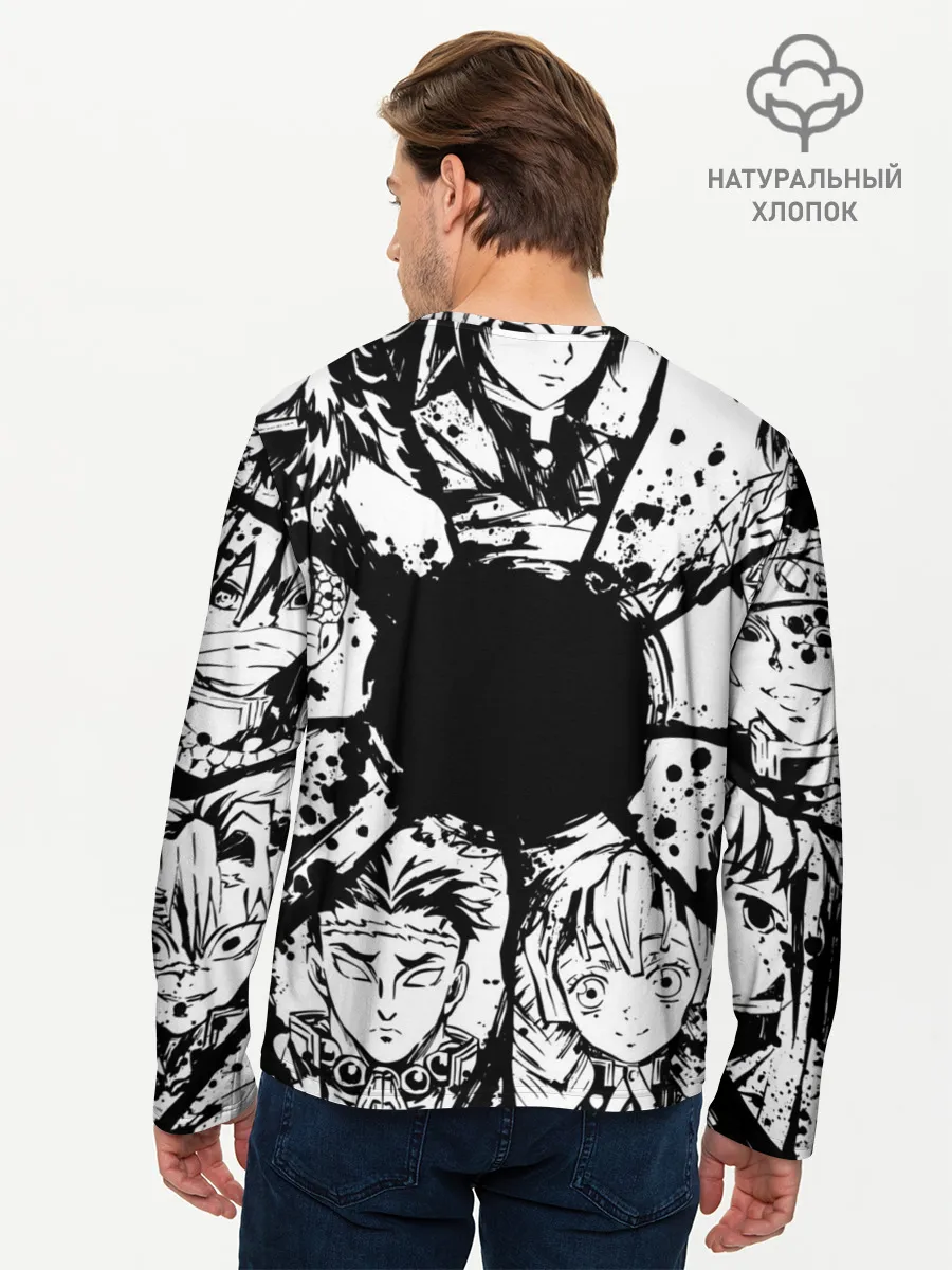 Мужской лонгслив базовый / Kimetsu no yaiba чернобелый коллаж