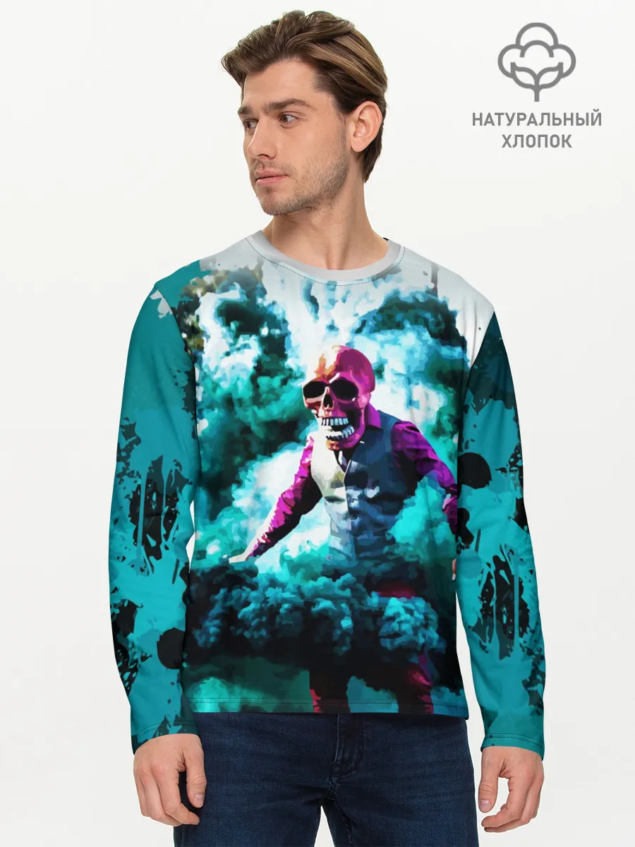 Мужской лонгслив базовый / Череп в дыму
