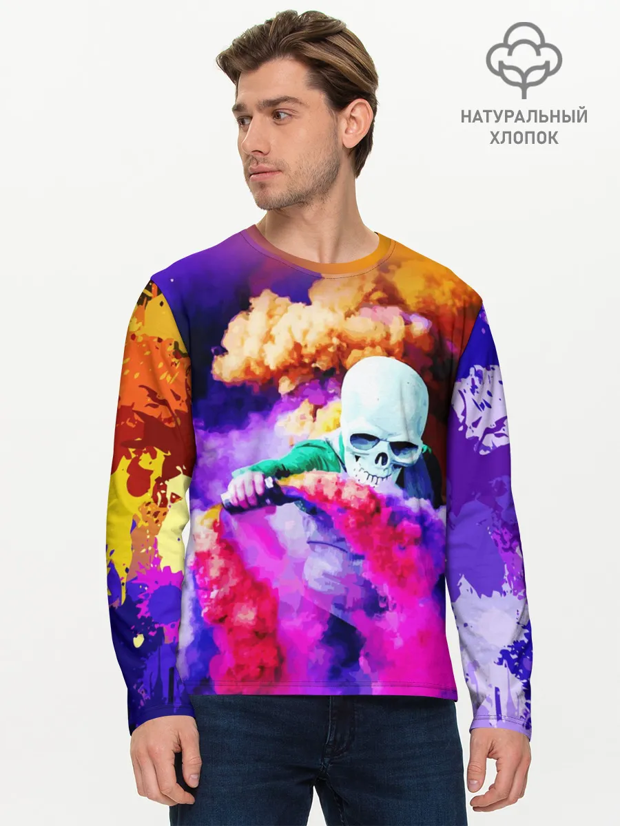 Мужской лонгслив базовый / Череп в дыму
