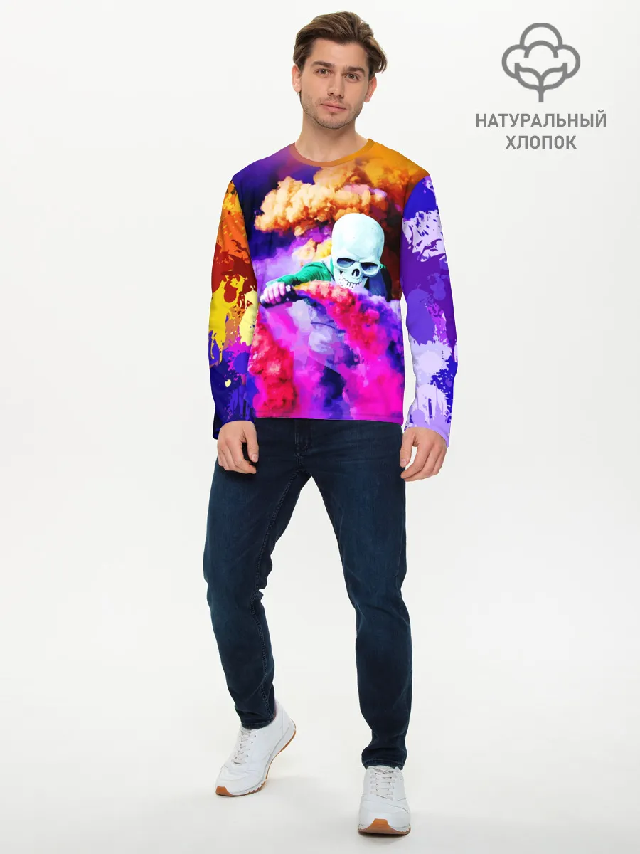 Мужской лонгслив базовый / Череп в дыму