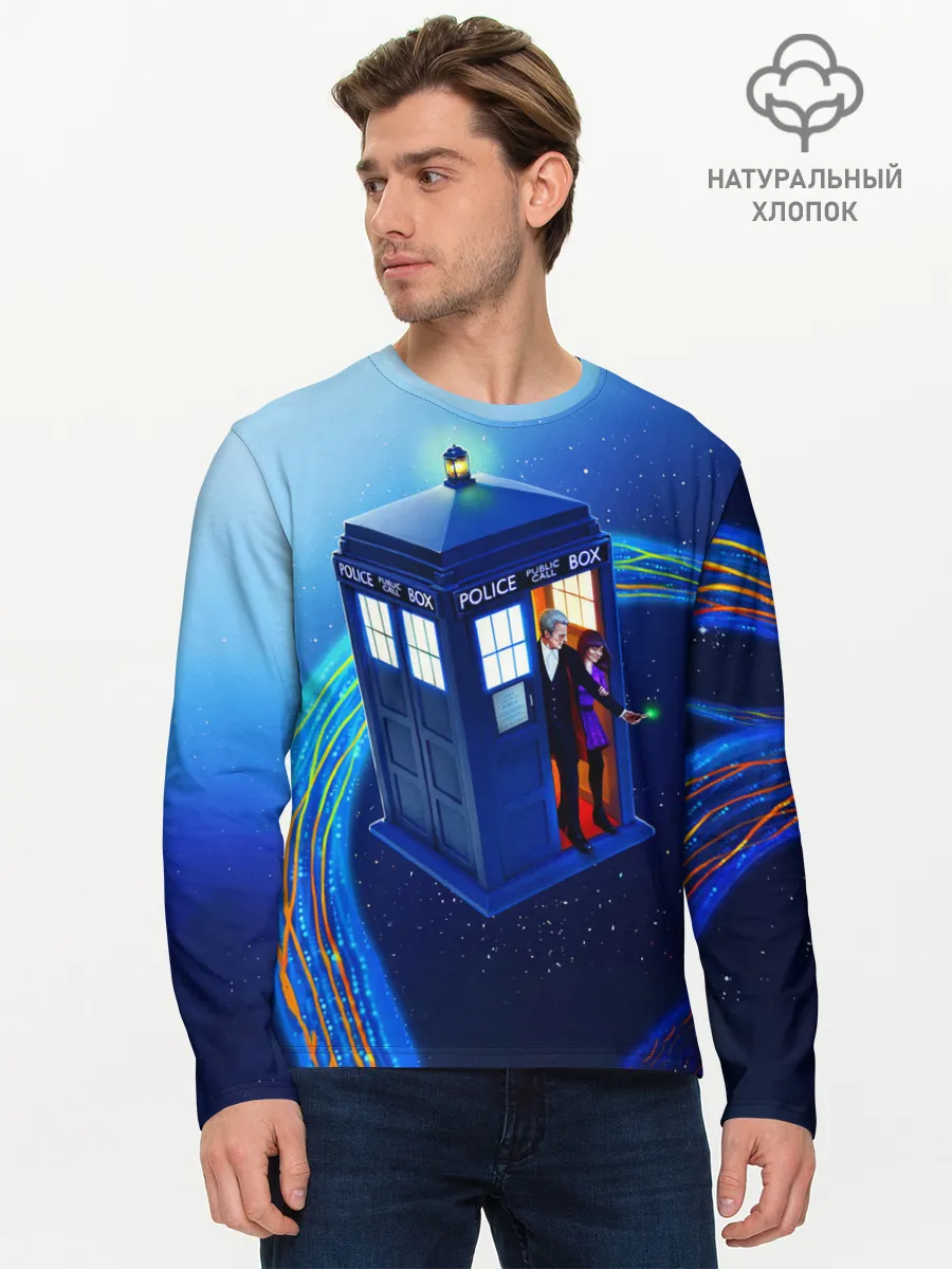 Мужской лонгслив базовый / ДОКТОР И КЛАРА И ТАРДИС