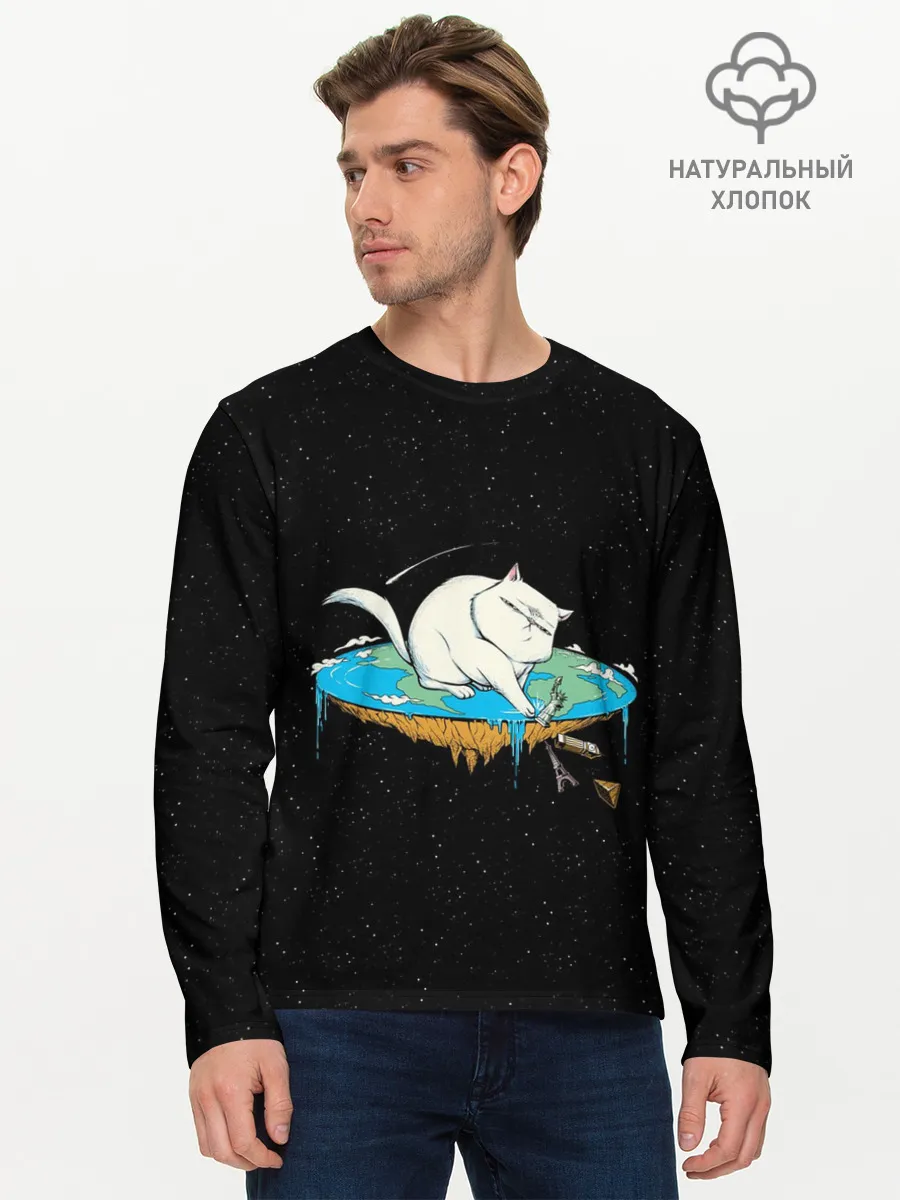 Мужской лонгслив базовый / Flat earth Cat