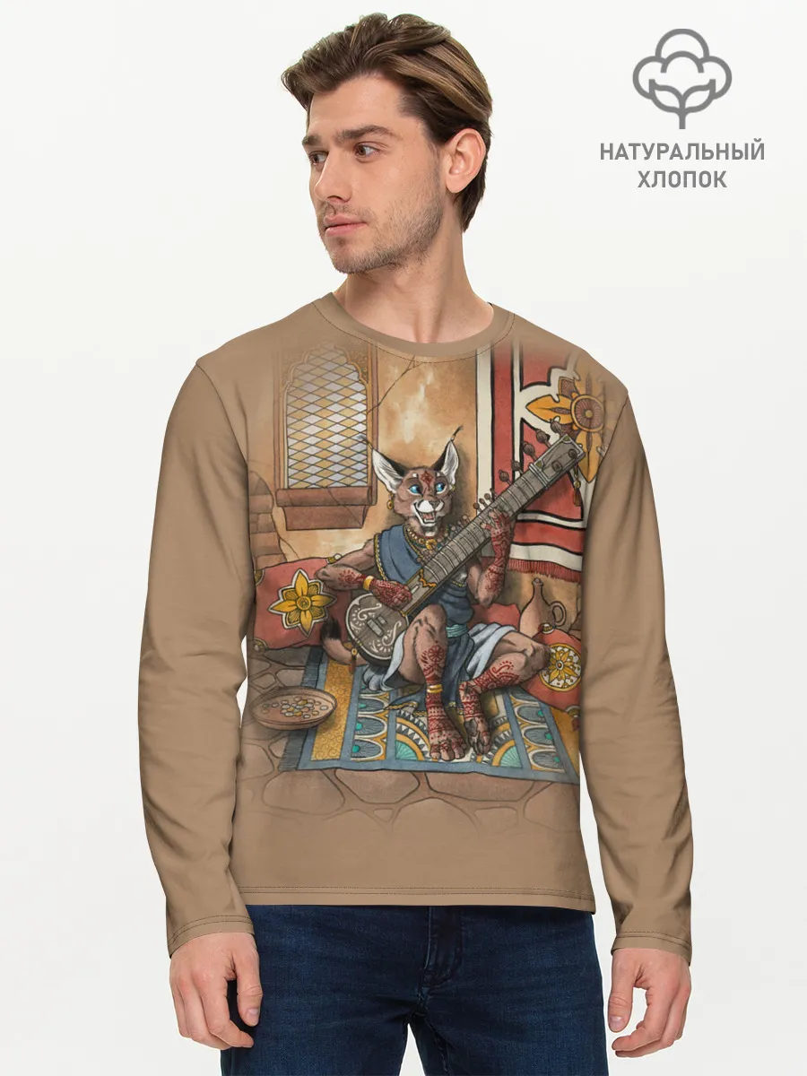 Мужской лонгслив базовый / Кот музыкант #17
