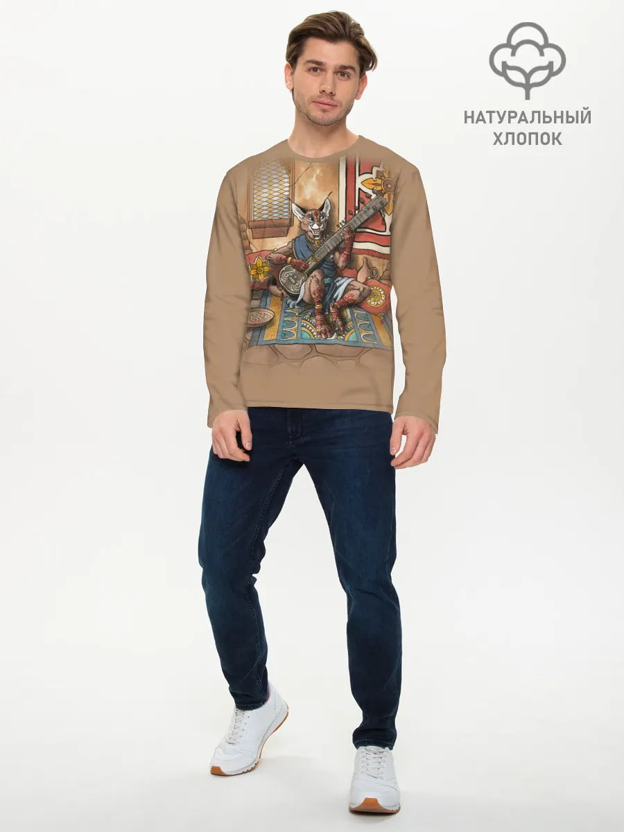 Мужской лонгслив базовый / Кот музыкант #17