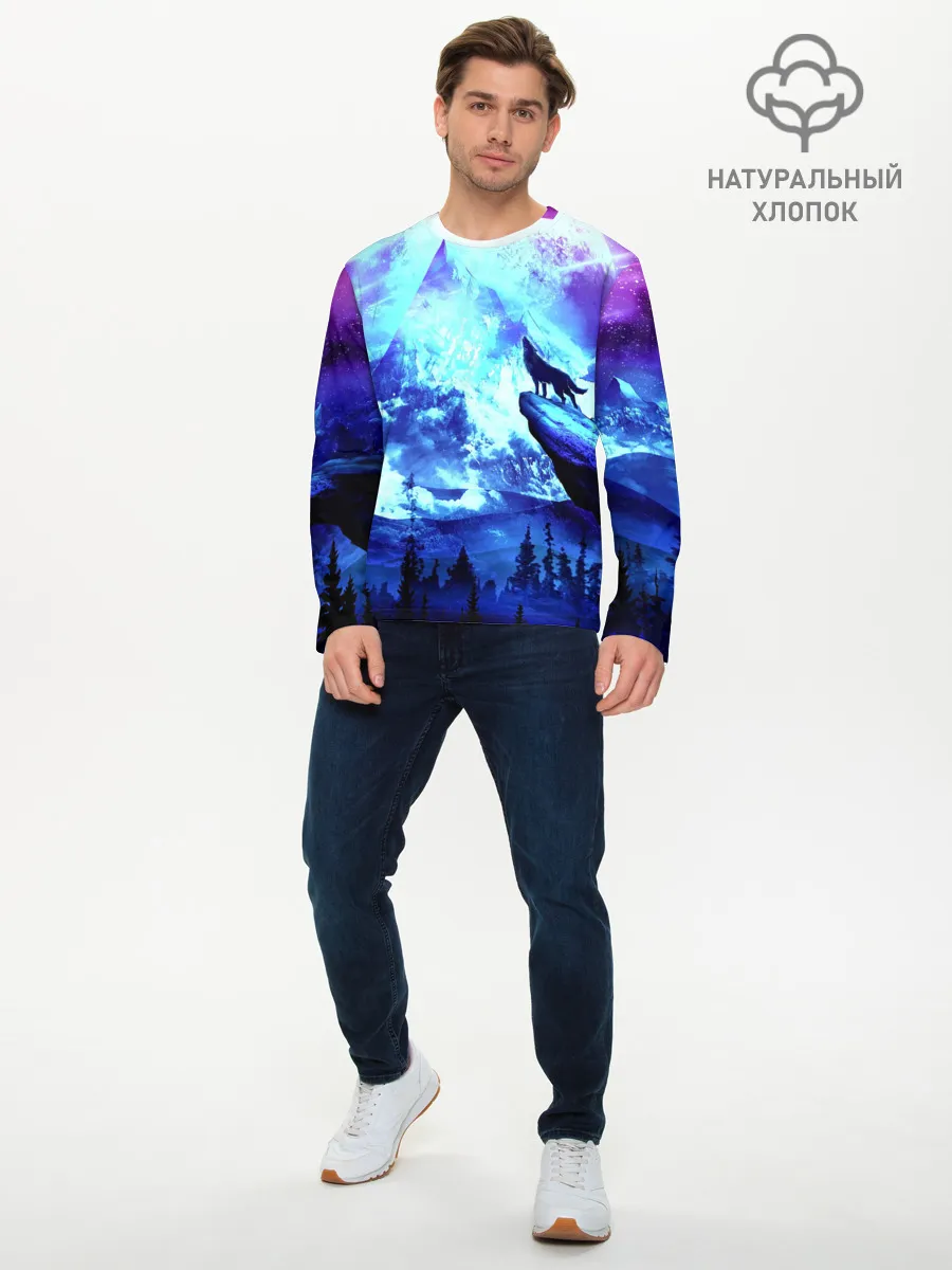 Мужской лонгслив базовый / Ночь Волк Луна