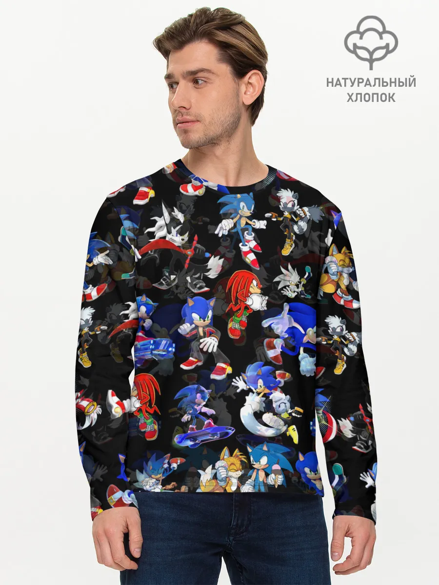 Мужской лонгслив базовый / Sonic паттерн