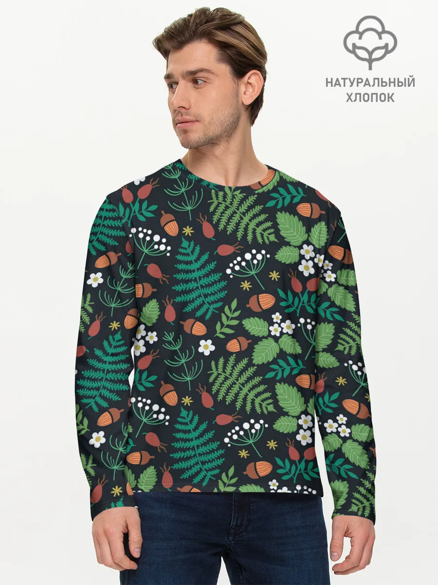 Мужской лонгслив базовый / Forest leaves