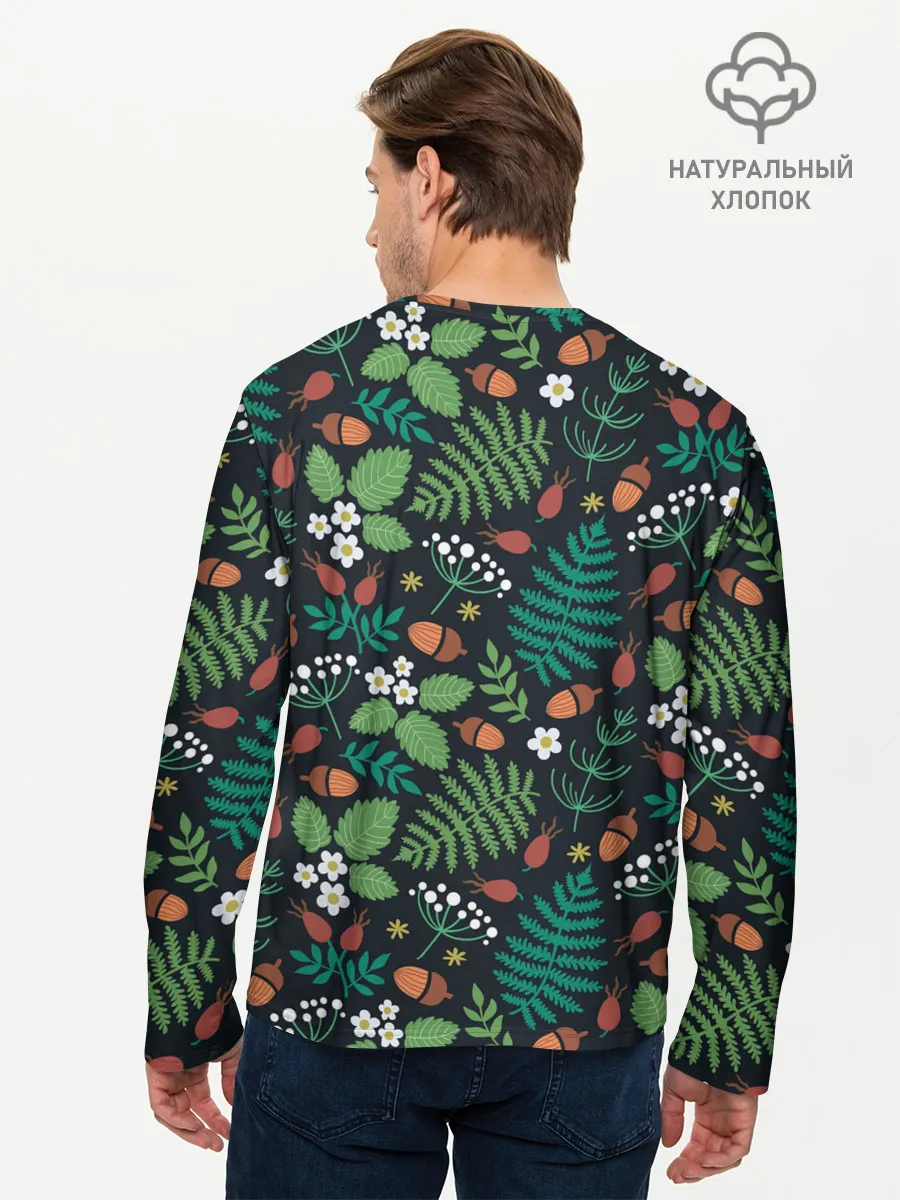Мужской лонгслив базовый / Forest leaves invert