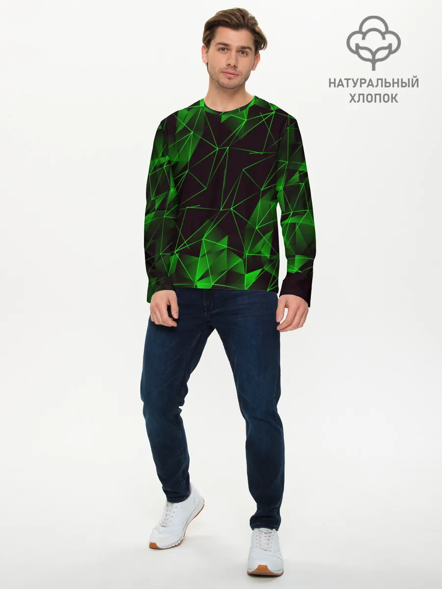 Мужской лонгслив базовый / GREEN STRIPES | ЗЕЛЕНАЯ ГЕОМЕТРИЯ