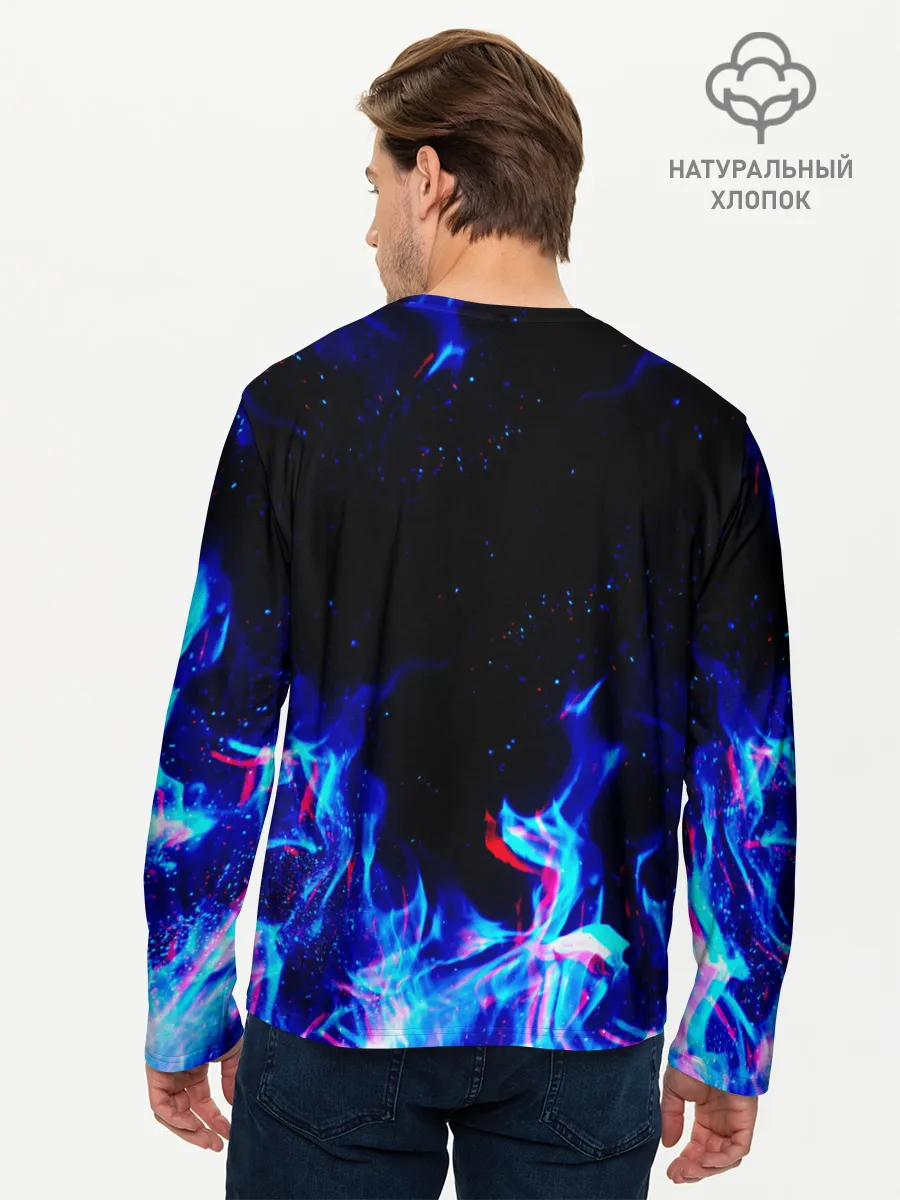 Мужской лонгслив базовый / СИНИЙ ОГОНЬ ГЛИТЧ | BLUE FIRE GLITCH