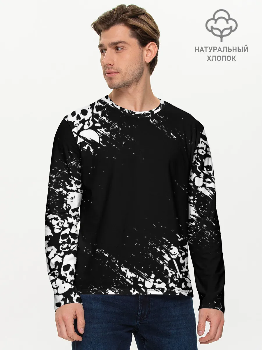 Мужской лонгслив базовый / БЕЛЫЕ ЧЕРЕПА | WHITE SKULLS