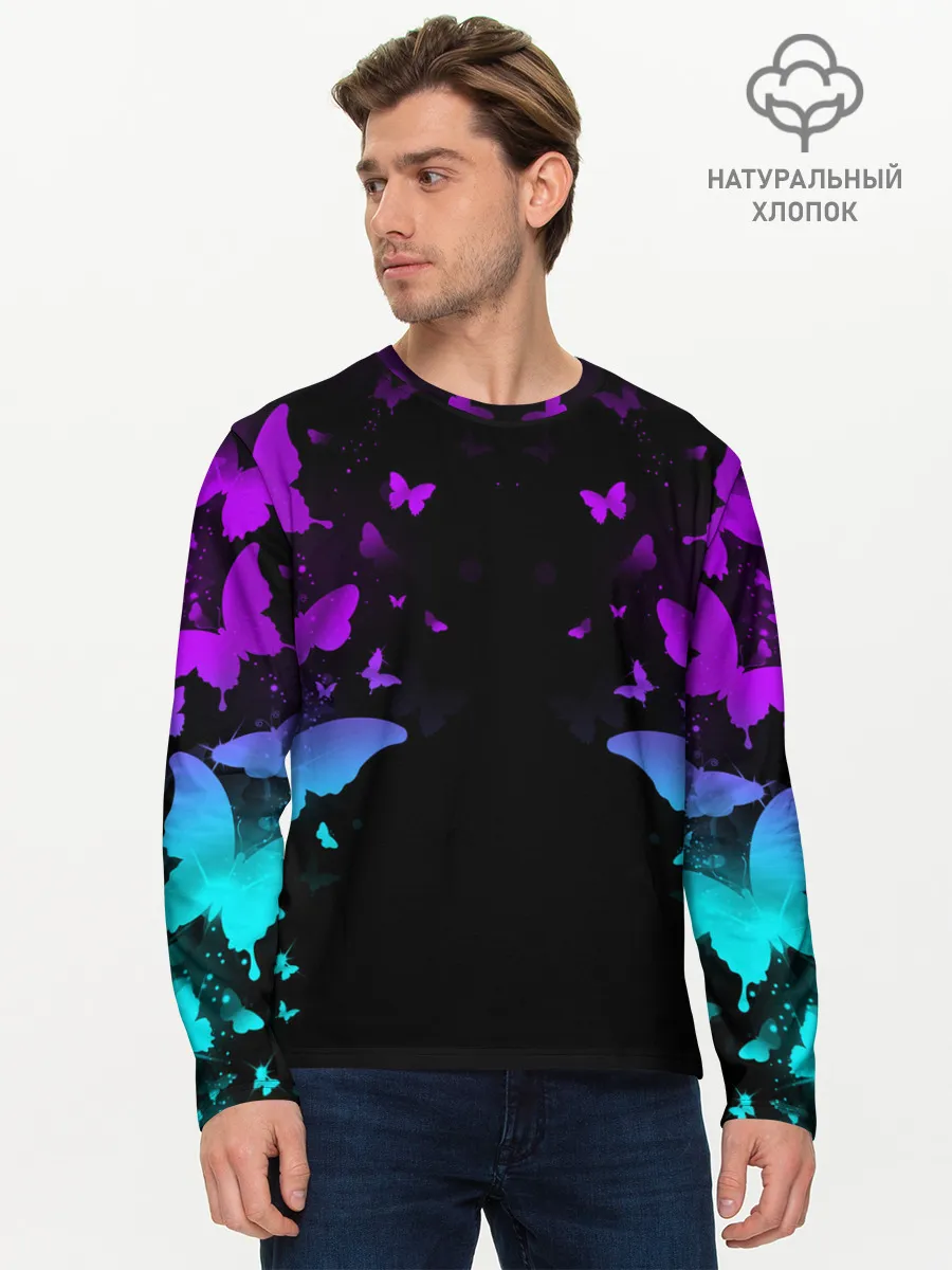 Мужской лонгслив базовый / НЕОНОВЫЕ БАБОЧКИ | NEON BUTTERFLIES