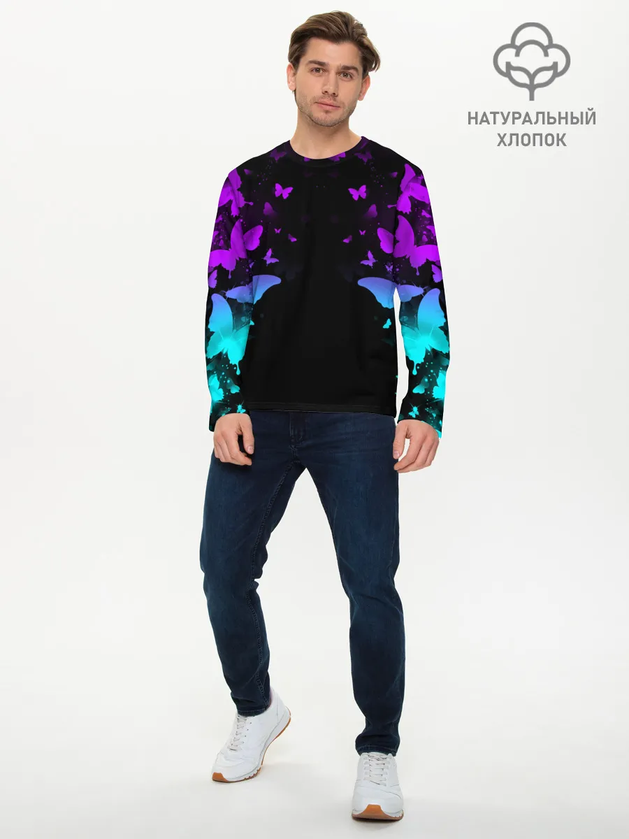 Мужской лонгслив базовый / НЕОНОВЫЕ БАБОЧКИ | NEON BUTTERFLIES