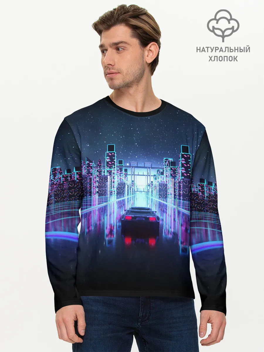Мужской лонгслив базовый / SYNTHWAVE / RETROWAVE