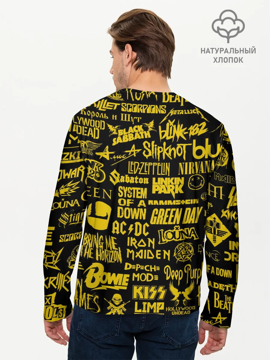 Мужской лонгслив базовый / Логотипы рок групп GOLD