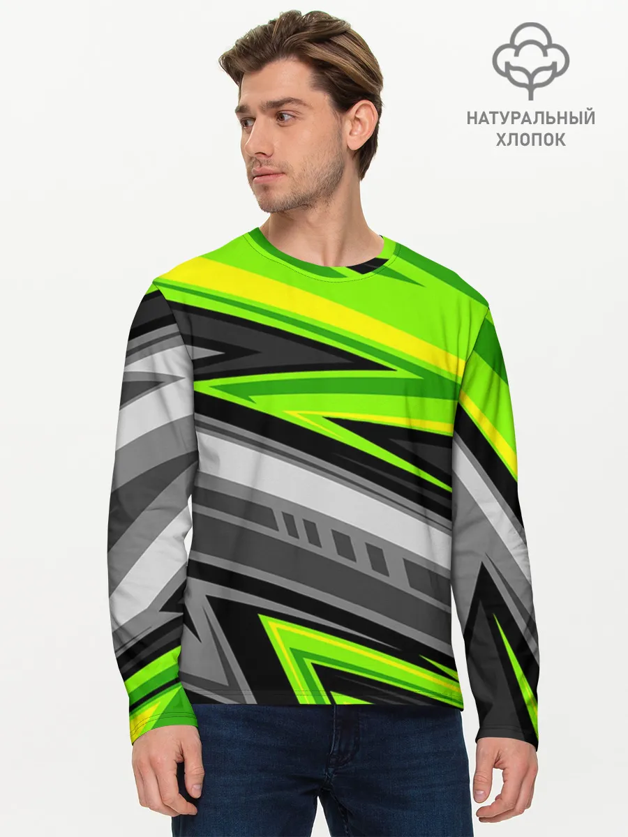 Мужской лонгслив базовый / Зеленые линии