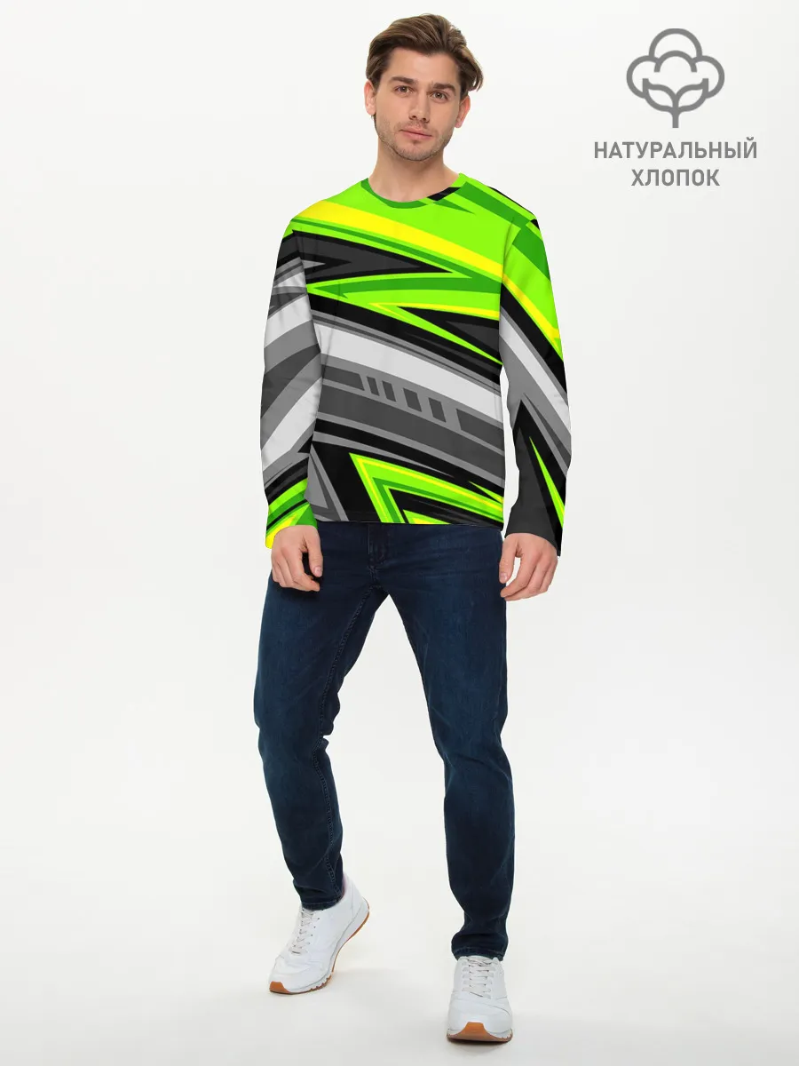 Мужской лонгслив базовый / Зеленые линии