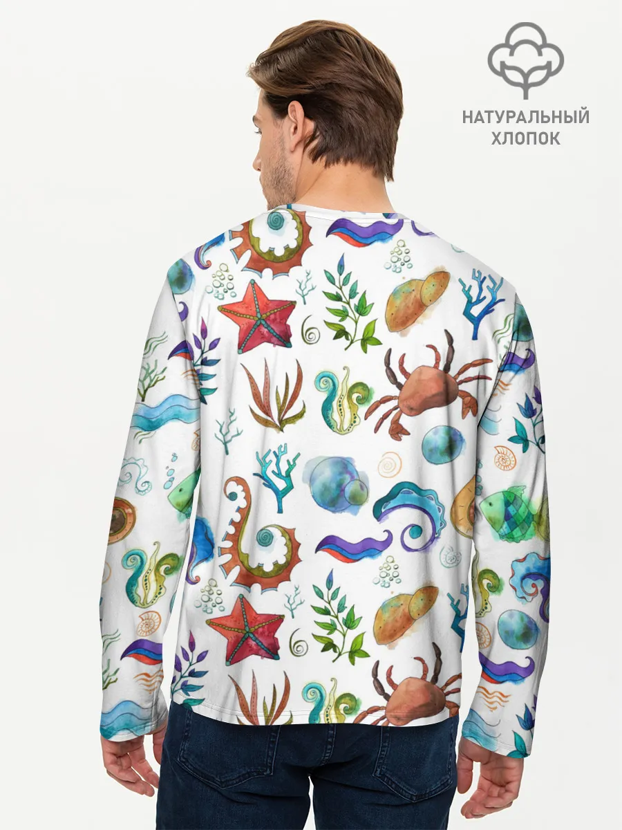 Мужской лонгслив базовый / Морской паттерн с крабами и водорослями